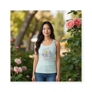 new Project e Vintage ❃ Floral Graphic Tank ❃ Baby Blue with Embroidery ❃ Large